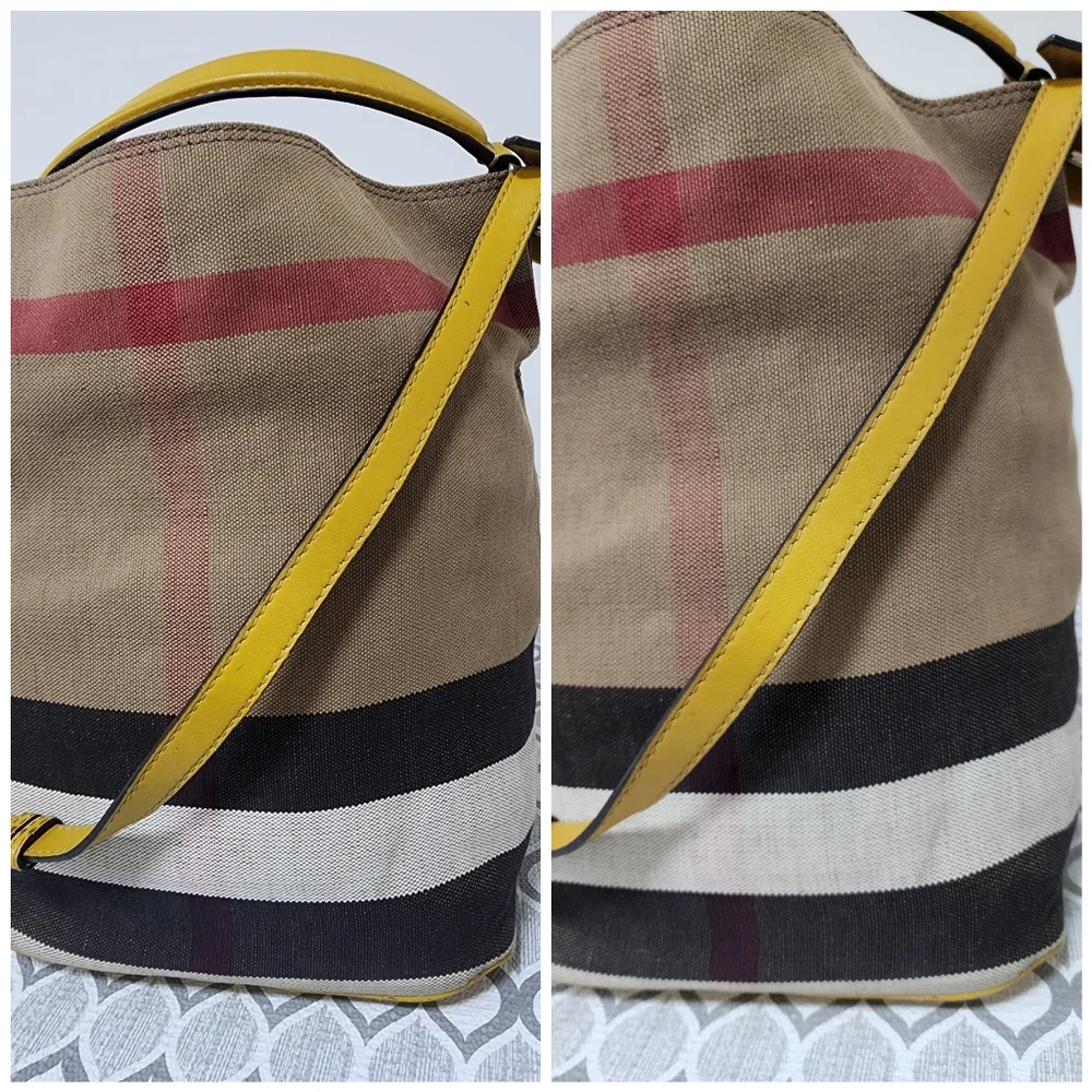 BURBERRY Canvas Mega Check Medium Ashby Hobo Saddle Bag Yellow/Beige